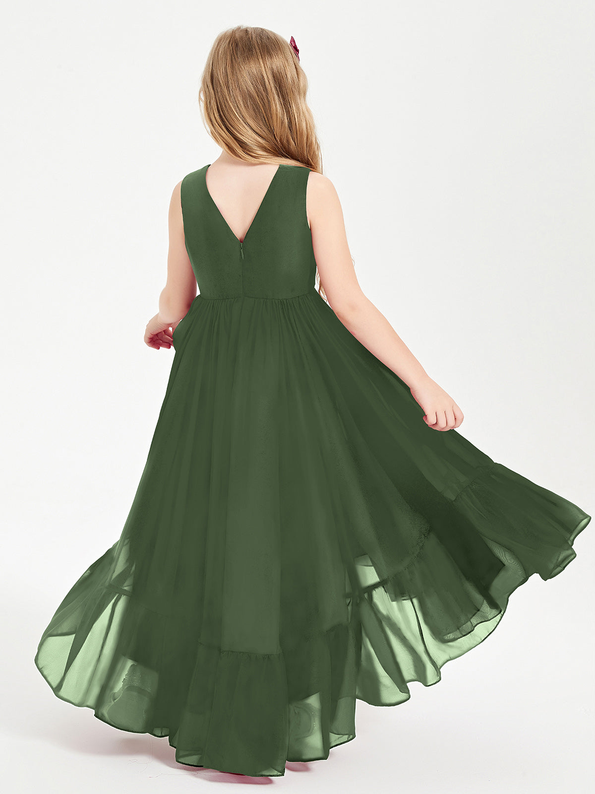 Cascading Skirt Boho Dresses for Junior Bridesmaids Olive Green